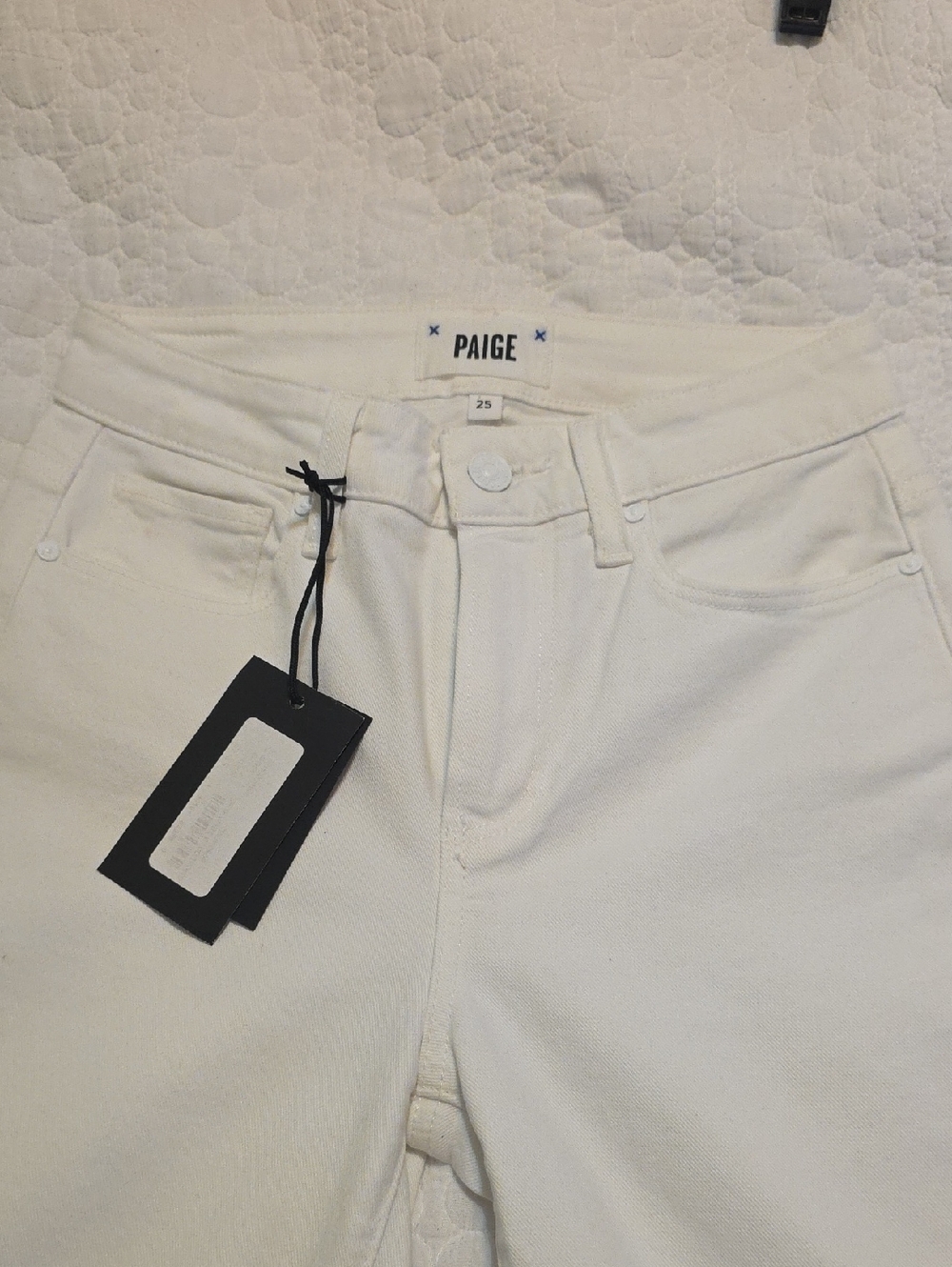 PAIGE White Cindy Crop Crisp White With Destroyed Hem Straight Leg Jeans Size 25 - Picture 3 of 11